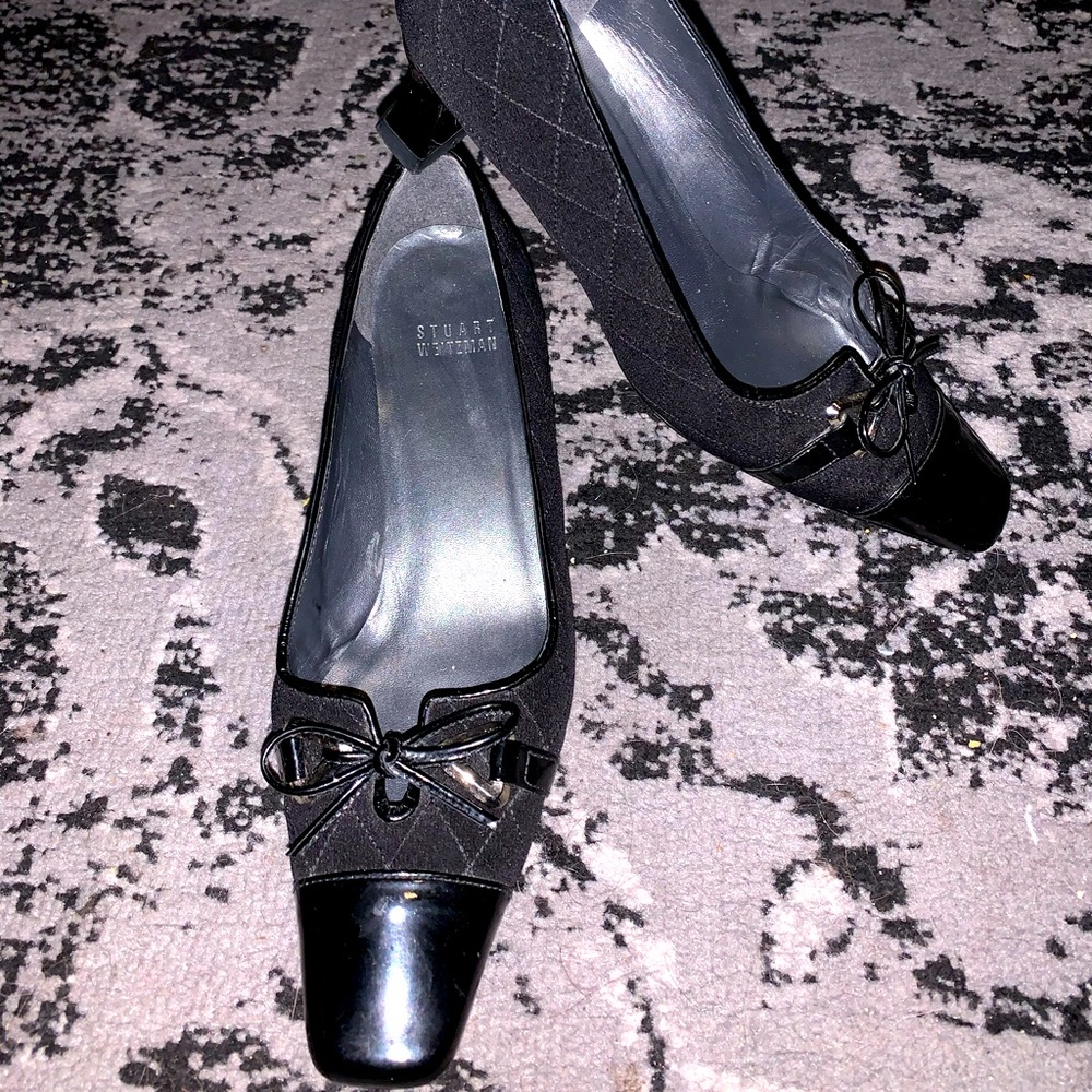 Stuart Weitzman Black Patent Cap Square Toe Pumps